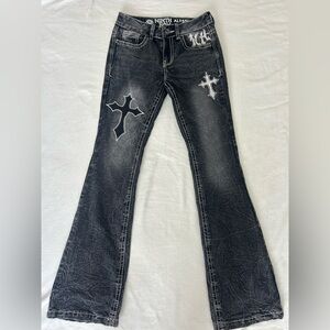 Ninth Hall Alyssia Cross Black Wash Mid Rise Bootcut Jeans Size 2 Women's